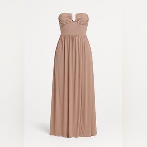 Tanya Taylor maxi dress strapless taupe u-wire neckline